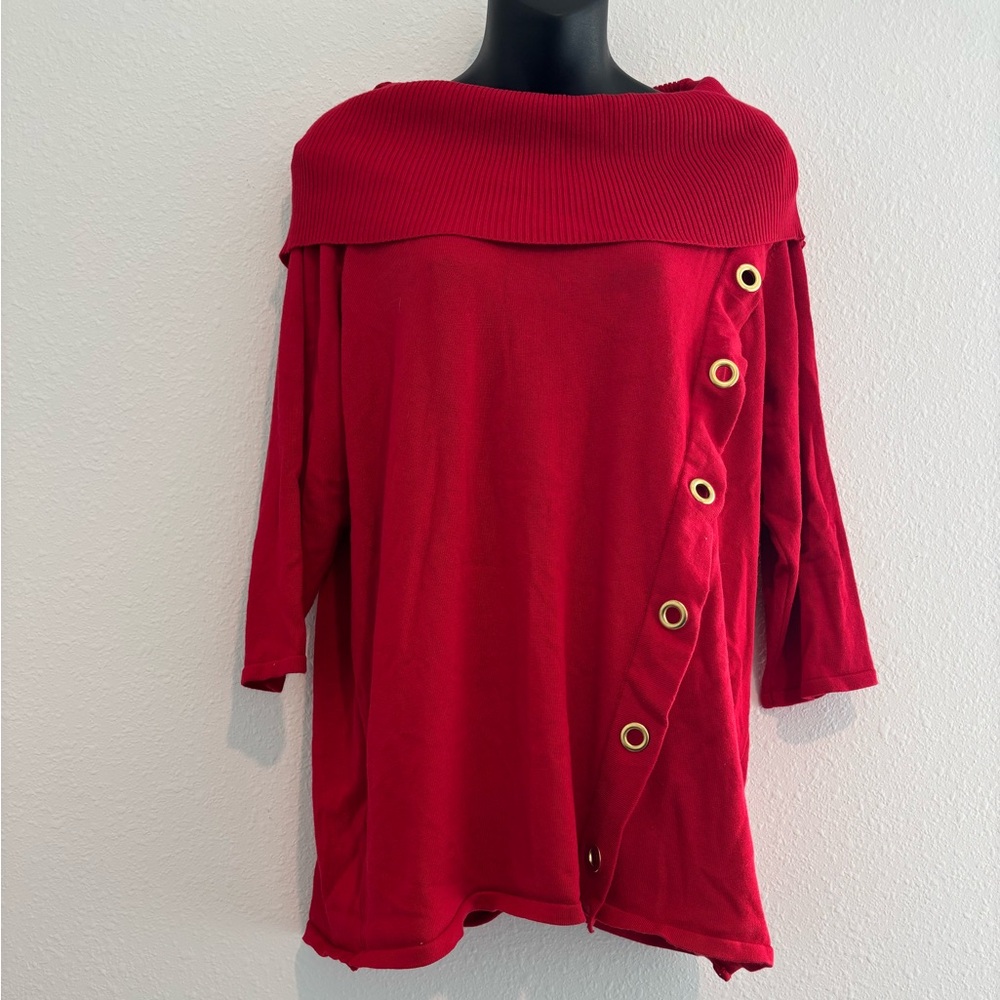 Elegant Red Button-Detail Women's Top